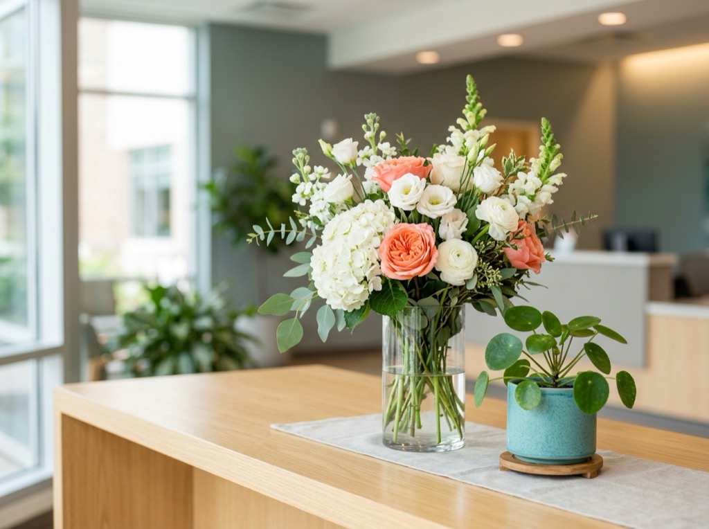 A fresh hospital lobby floral arrangement