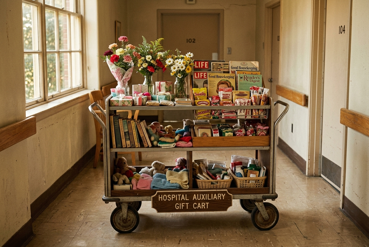 A vintage hospital volunteer gift cart